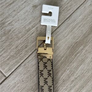 Michael Kors Beige and Gold Patterned Belt